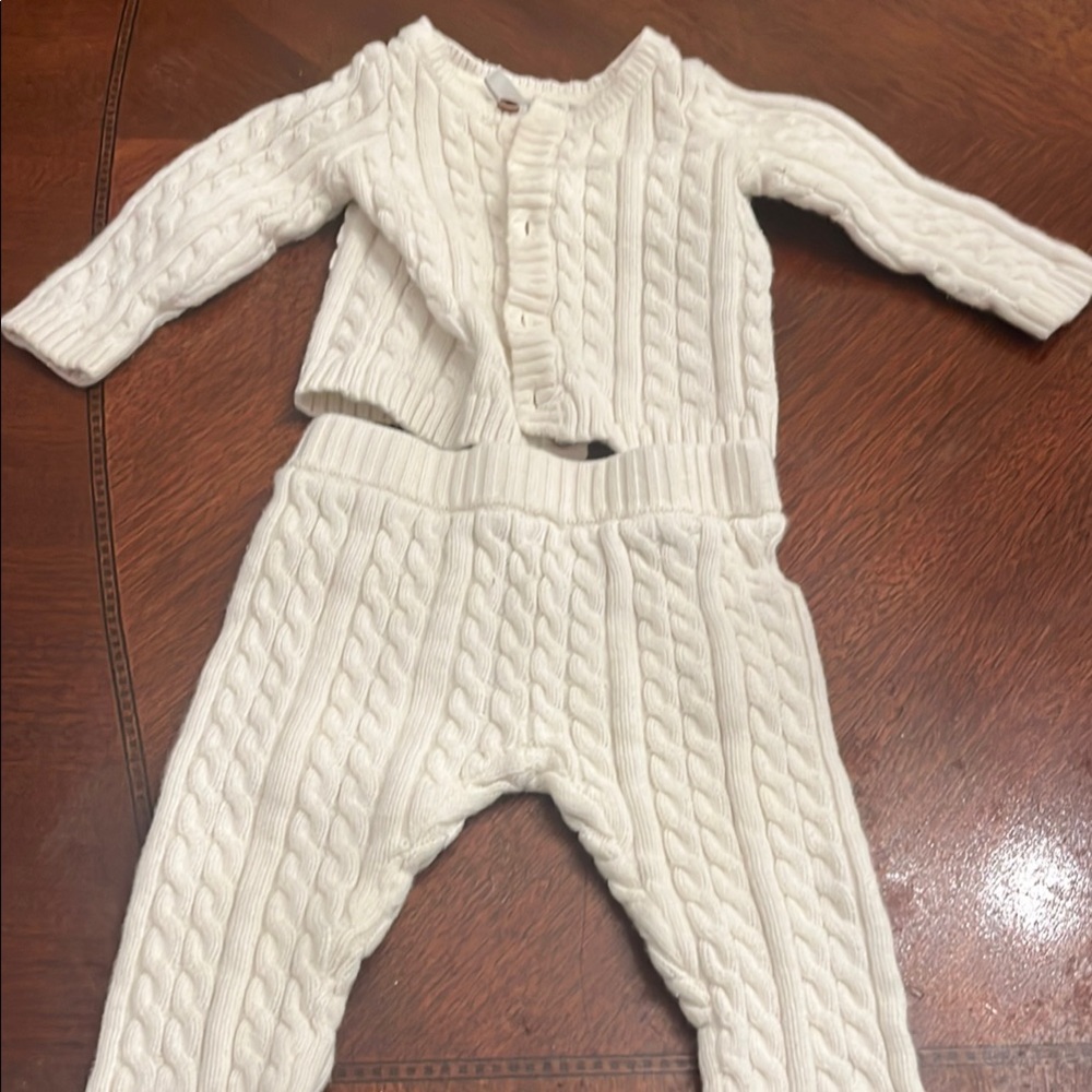 White Cable Knit Baby Sweater and Pants Set